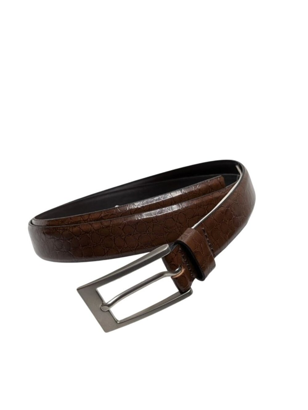 Zara Mens Brown Genuine Leather Belt Croc Embossed 95cm / 36in